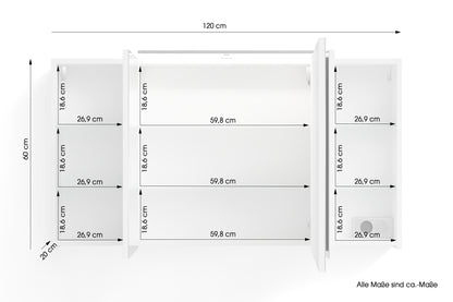 byLIVING Spiegelschrank SPREE / Korpus matt weiß oder anthrazit mit Spiegeltüren / Hängeschrank mit Soft-Close-Funktion / Inklusive LED-Beleuchtung / Badschrank mit Stecker- und Schalterdose / B 120, H 60, T 20 cm