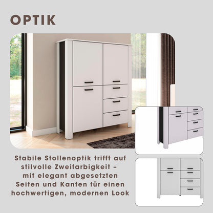 byLIVING Higboard FARO / Artisan Eiche (Eiche-Optik) oder weiß, Absetzung in schwarz / Stollenoptik / 3 Türen und 3 Schubkästen / verstellbare Einlegeböden / viel Stauraum / Sideboard / Kommode / Maße: B 160, H 84, T 40 cm