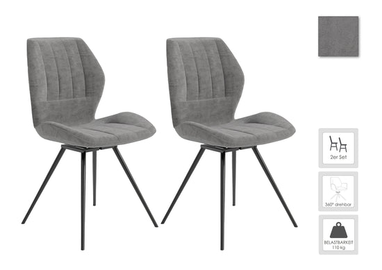 Esszimmerstuhl 2er Set MANHATTAN / Mikrofaser grau / Gestell Metall schwarz / Esszimmerstuhl / B 51, H 87, T 55 cm