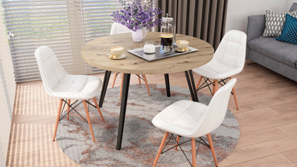 Esstisch MARTA / runde Tischplatte Artisan Eiche / Gestell Metall schwarz matt / Küchentisch für bis zu 5 Personen / D 120 cm, H 76 cm