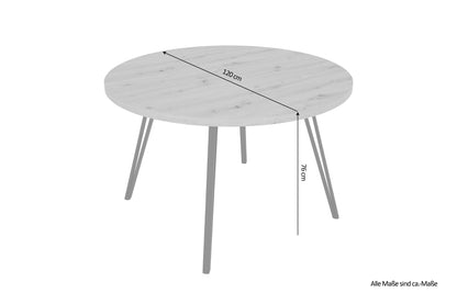 Esstisch MARTA / runde Tischplatte Artisan Eiche / Gestell Metall schwarz matt / Küchentisch für bis zu 5 Personen / D 120 cm, H 76 cm