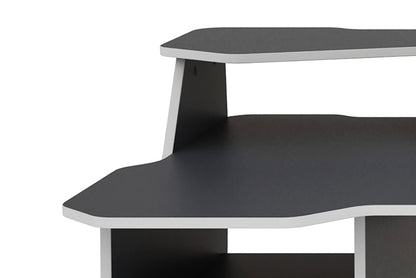 Schreibtisch MATRIX / Gaming-Tisch in Anthrazit mit Kanten in Weiß / Mit viel Stauraum und großer Tischplatte / Computer-Tisch / PC / Arbeits-Tisch / B 180, H 76, T 85cm