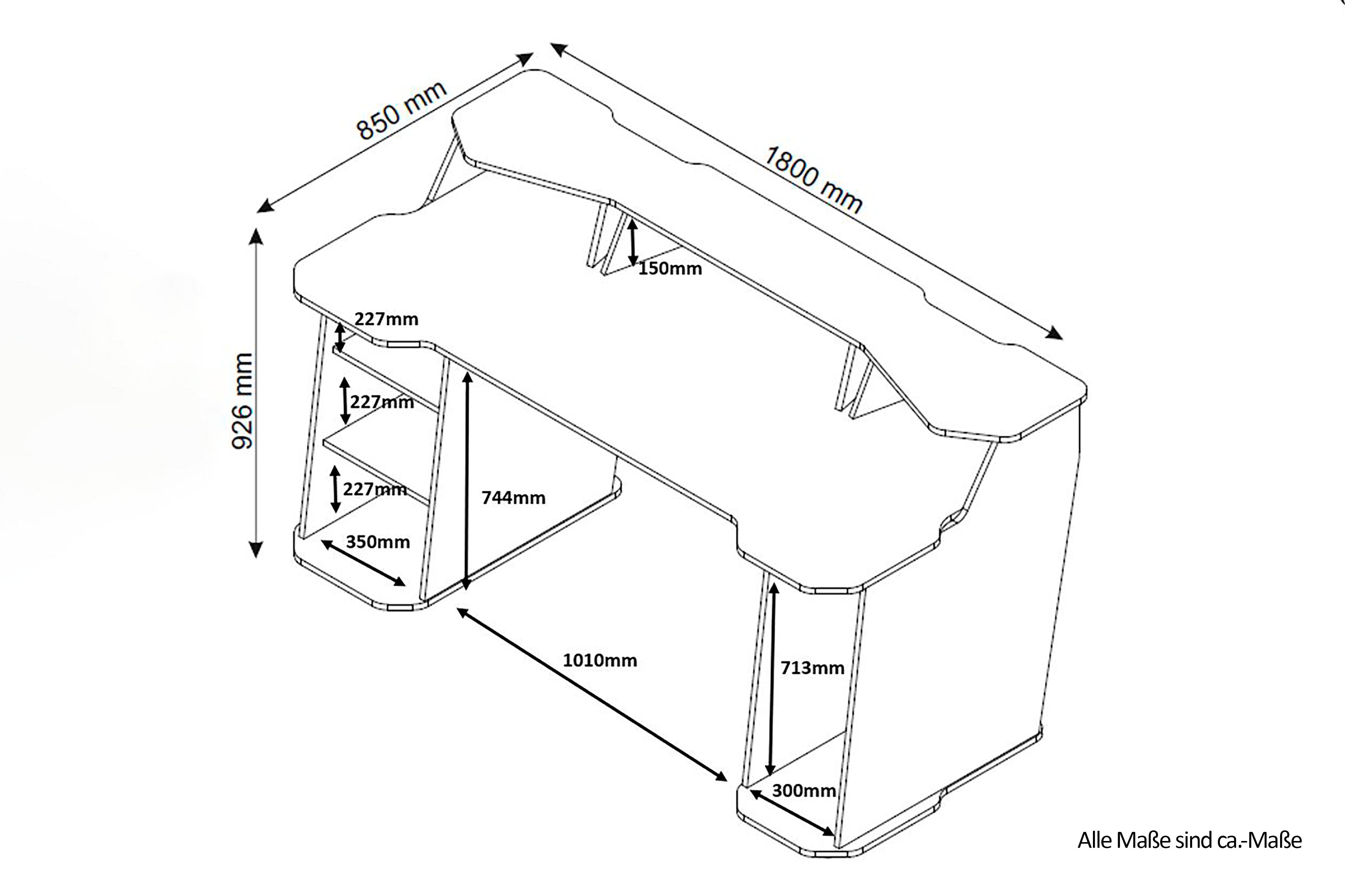 Schreibtisch MATRIX / Gaming-Tisch in Anthrazit mit Kanten in Weiß / Mit viel Stauraum und großer Tischplatte / Computer-Tisch / PC / Arbeits-Tisch / B 180, H 76, T 85cm