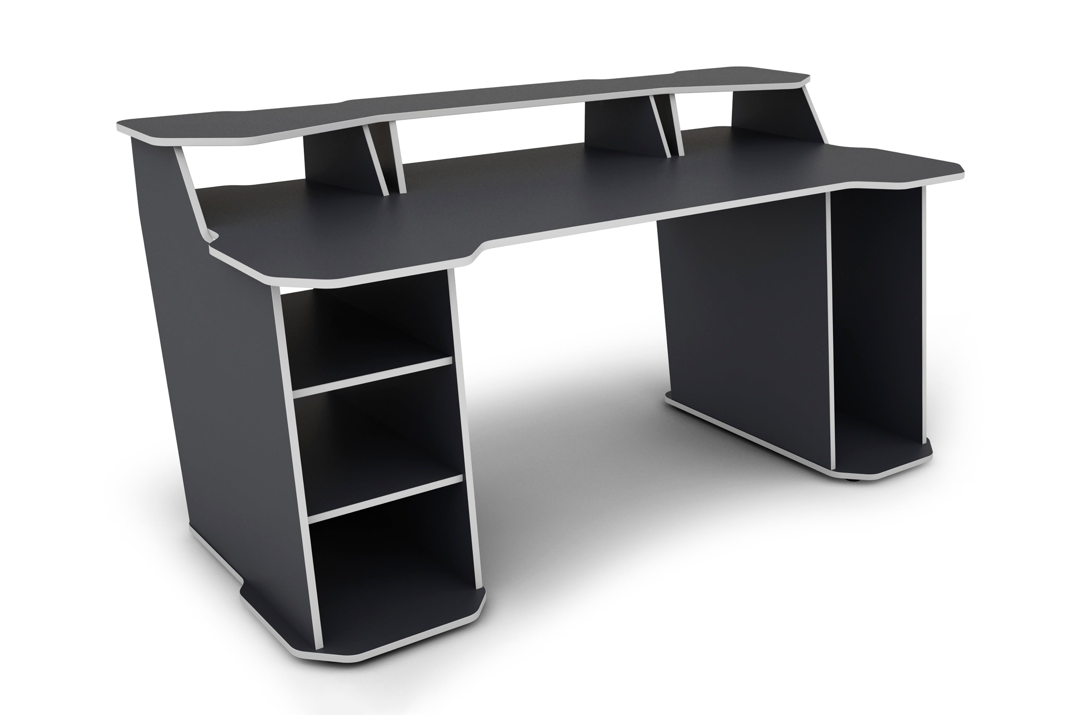 Schreibtisch MATRIX / Gaming-Tisch in Anthrazit mit Kanten in Weiß / Mit viel Stauraum und großer Tischplatte / Computer-Tisch / PC / Arbeits-Tisch / B 180, H 76, T 85cm