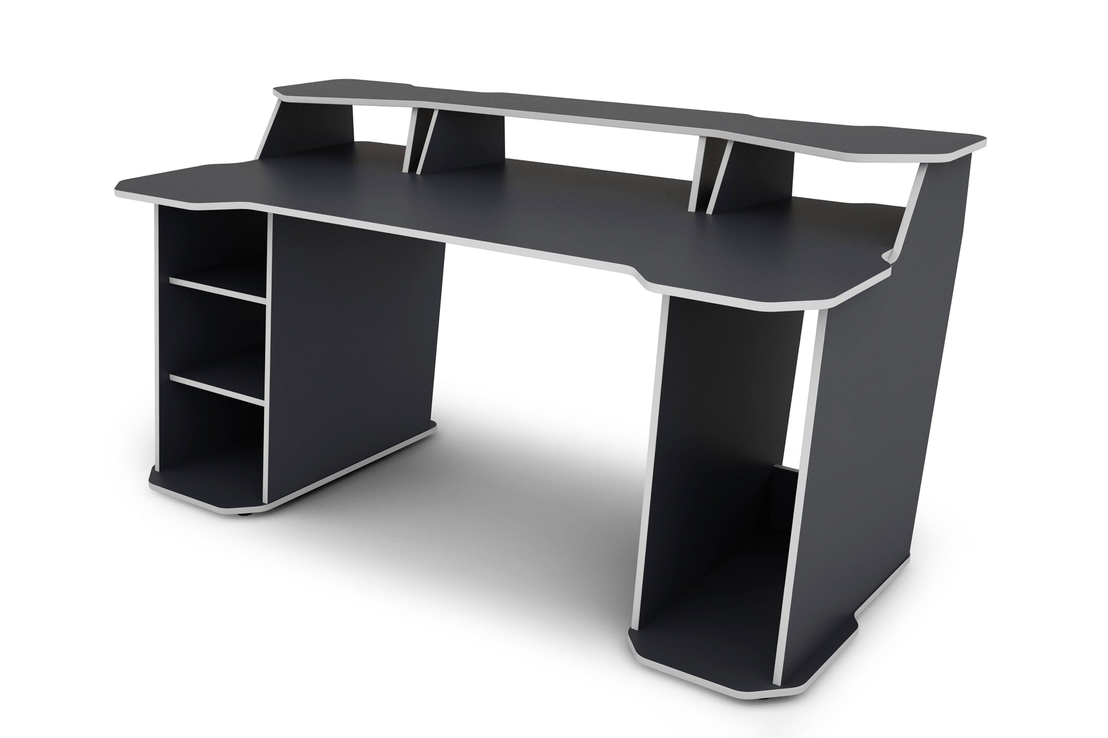Schreibtisch MATRIX / Gaming-Tisch in Anthrazit mit Kanten in Weiß / Mit viel Stauraum und großer Tischplatte / Computer-Tisch / PC / Arbeits-Tisch / B 180, H 76, T 85cm