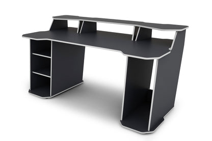 Schreibtisch MATRIX / Gaming-Tisch in Anthrazit mit Kanten in Weiß / Mit viel Stauraum und großer Tischplatte / Computer-Tisch / PC / Arbeits-Tisch / B 180, H 76, T 85cm