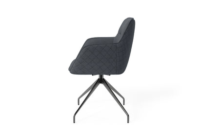 Esszimmerstuhl 2er Set MEMPHIS / Vintage-Kunstleder anthrazit oder grau / mit Keder / Gestell Metall schwarz / Sitzschale 360° drehbar / Esszimmerstuhl / B 50, H 88, T 62 cm