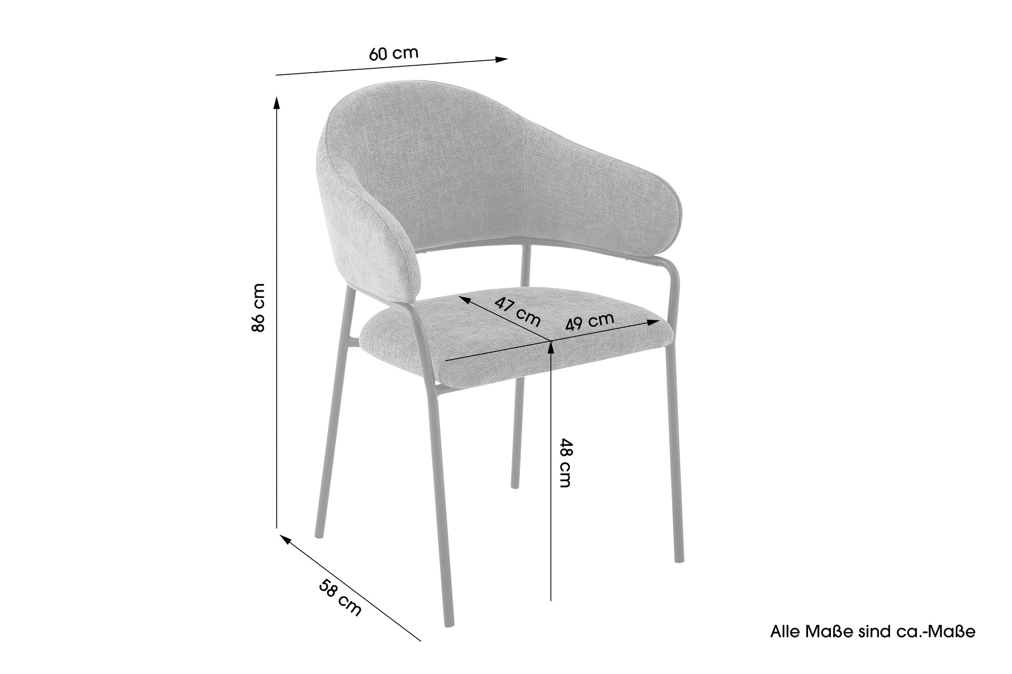 byLIVING Stuhl 2-er Set CURVE / Webstoffbezug in dunkelgrau, dunkelgrün oder taupe, Gestell in schwarz / Esszimmerstuhl / Küchenstuhl / Maße: B 60 x H 86 x T 58 cm