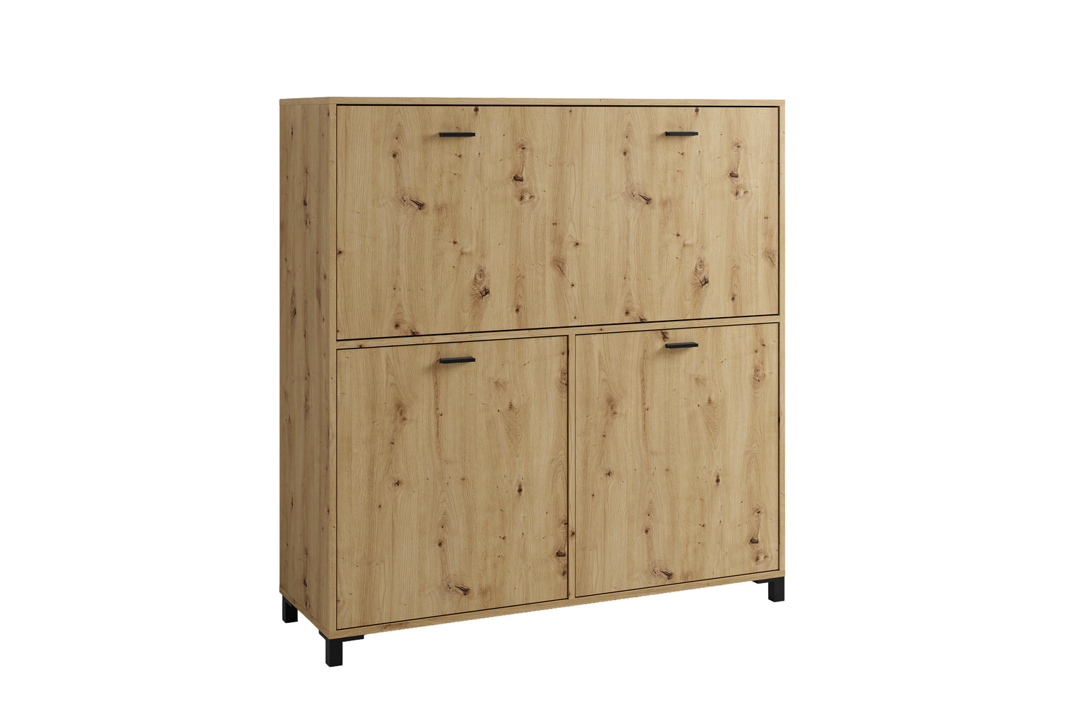 Sekretär MONTANA / Sekretär matt weiß oder Artisan Eiche (Eiche-Optik) / Office-Schrank mit 1 Klappe und 2 Türen / schwarze Griffe / B 120, H 127, T 40 cm