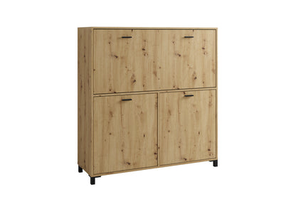 Sekretär MONTANA / Sekretär matt weiß oder Artisan Eiche (Eiche-Optik) / Office-Schrank mit 1 Klappe und 2 Türen / schwarze Griffe / B 120, H 127, T 40 cm