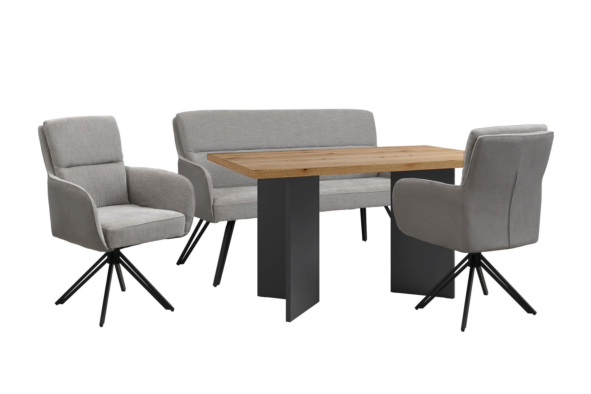 Stuhl 2-er Set TINO / Bezug Webstoff-Mikrofaser in schwarz oder hellgrau, Gestell in schwarz / 360° drehbar / Esszimmerstuhl / Küchenstuhl / B 62 x H 94 x T 70 cm