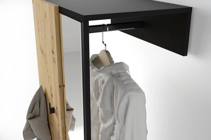 byLIVING Kompaktgarderobe ANDORRA / Artisan Eiche (Eiche-Optik) oder weiß mit schwarz / Spiegel, Kleiderstange und Schuhfächer / Garderobenschrank / Flurgarderobe / Maße: B 55, H 187,5, T 40,5 cm