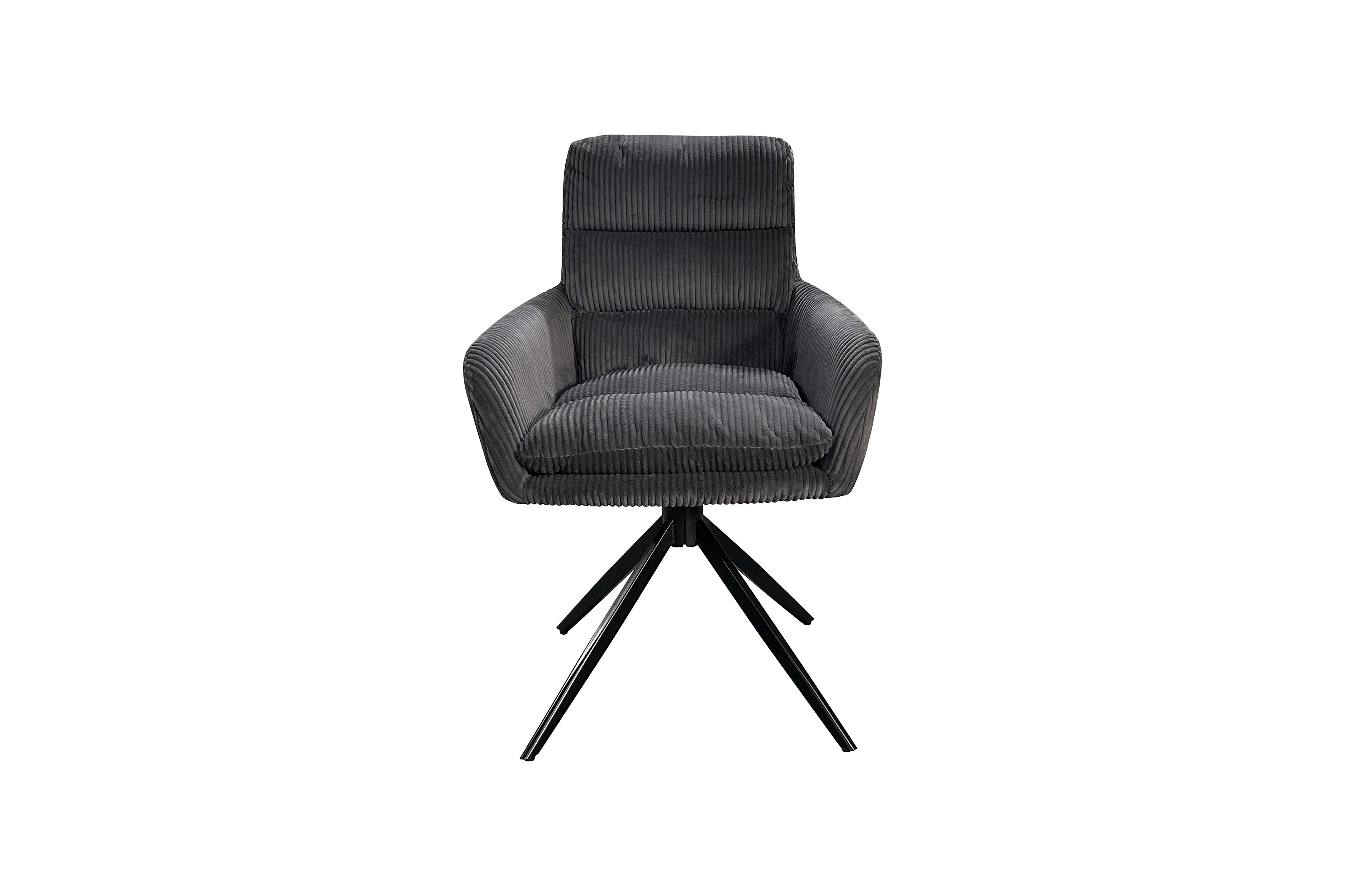 Esszimmerstuhl 2er Set PURA / Grob-Cord dunkelgrau oder off-white / Gestell Metall schwarz matt / Sitzschale 360° drehbar / B 58, H 74, T 60 cm