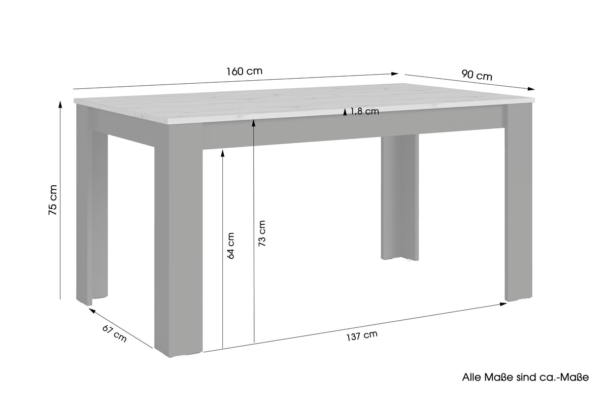 byLIVING Tisch NORI, Breite 120 o. 140 cm, Artisan Eiche / anthrazit oder weiß