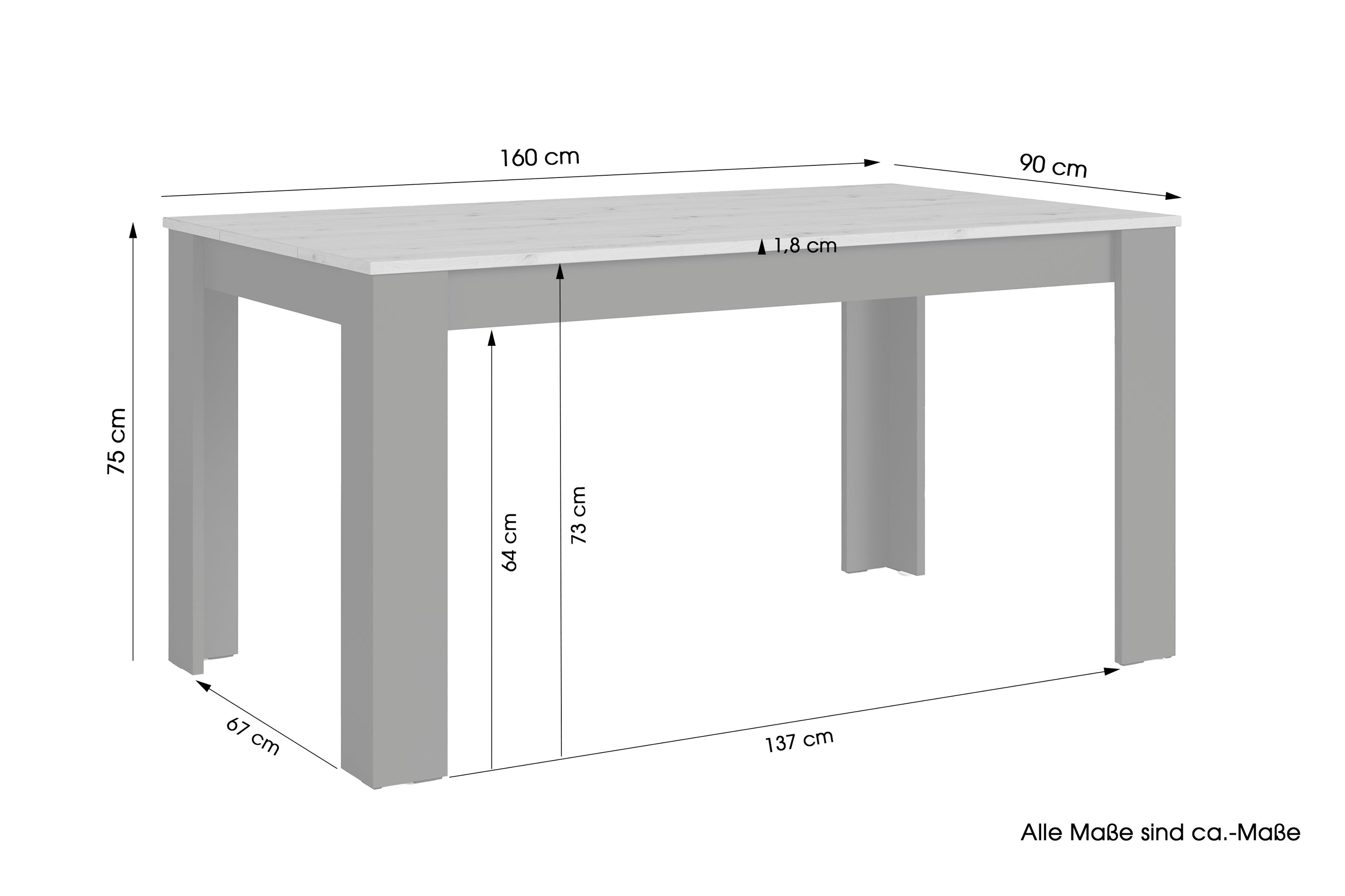 Esstisch NORI / Moderner Küchentisch in Eiche-Optik / Untergestell Melamin anthrazit oder weiß / Großer Tisch / Breite: 120, 140 oder 160 cm