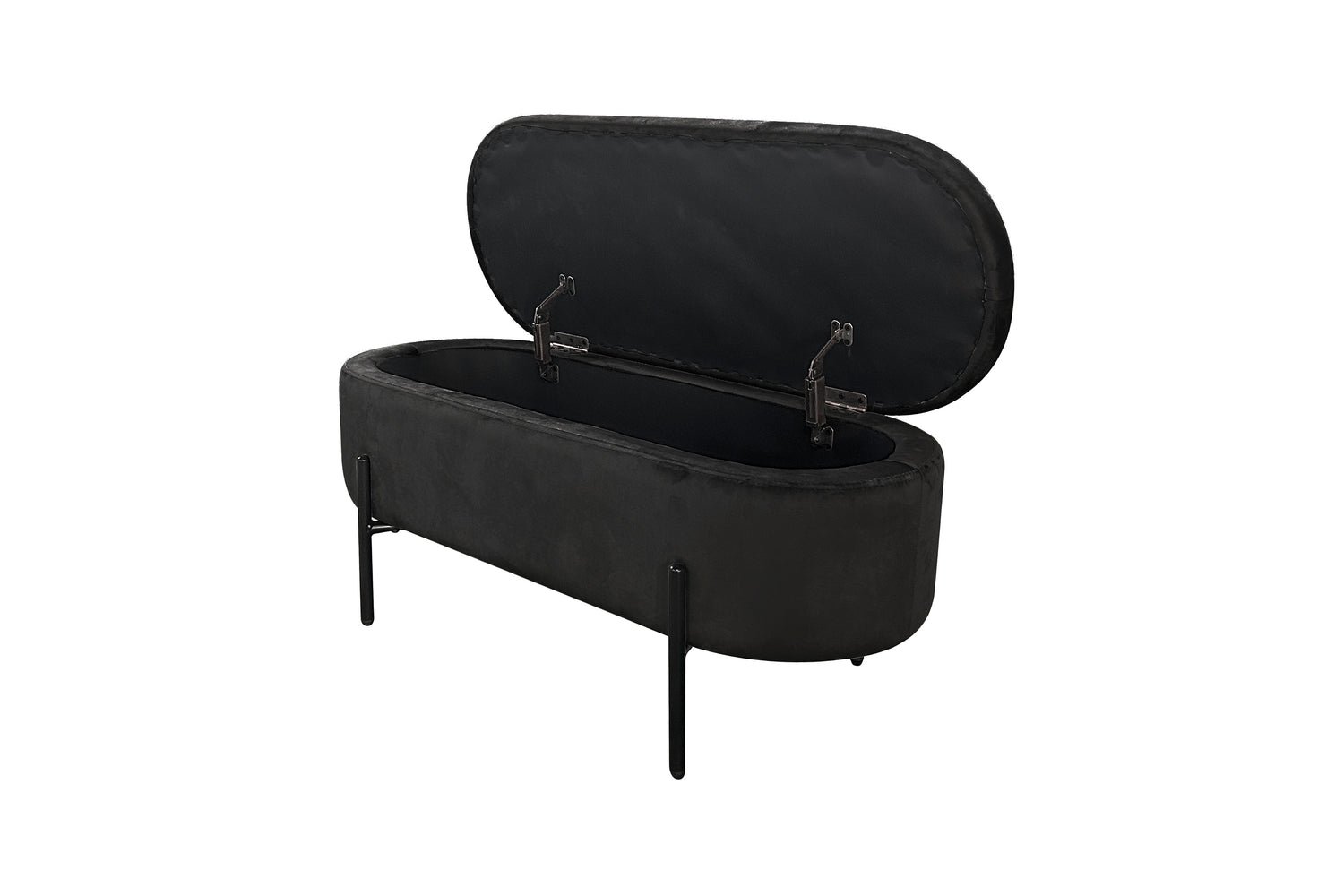Bank NOVA / Samt dunkelgrün, grau oder schwarz / Metall schwarz pulverbeschichtet / Polsterbank mit Stauraum / B 95, H 42, T 37,5 cm