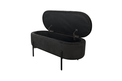 Bank NOVA / Samt dunkelgrün, grau oder schwarz / Metall schwarz pulverbeschichtet / Polsterbank mit Stauraum / B 95, H 42, T 37,5 cm