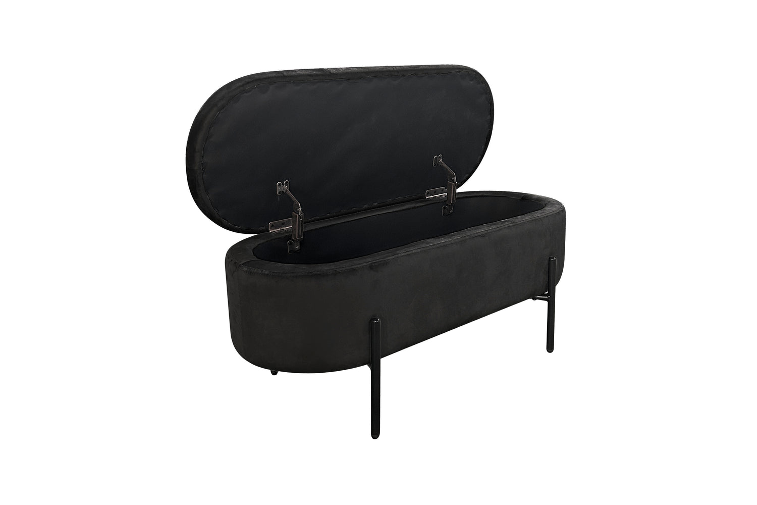 Bank NOVA / Samt dunkelgrün, grau oder schwarz / Metall schwarz pulverbeschichtet / Polsterbank mit Stauraum / B 95, H 42, T 37,5 cm