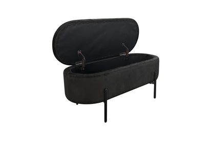 Bank NOVA / Samt dunkelgrün, grau oder schwarz / Metall schwarz pulverbeschichtet / Polsterbank mit Stauraum / B 95, H 42, T 37,5 cm