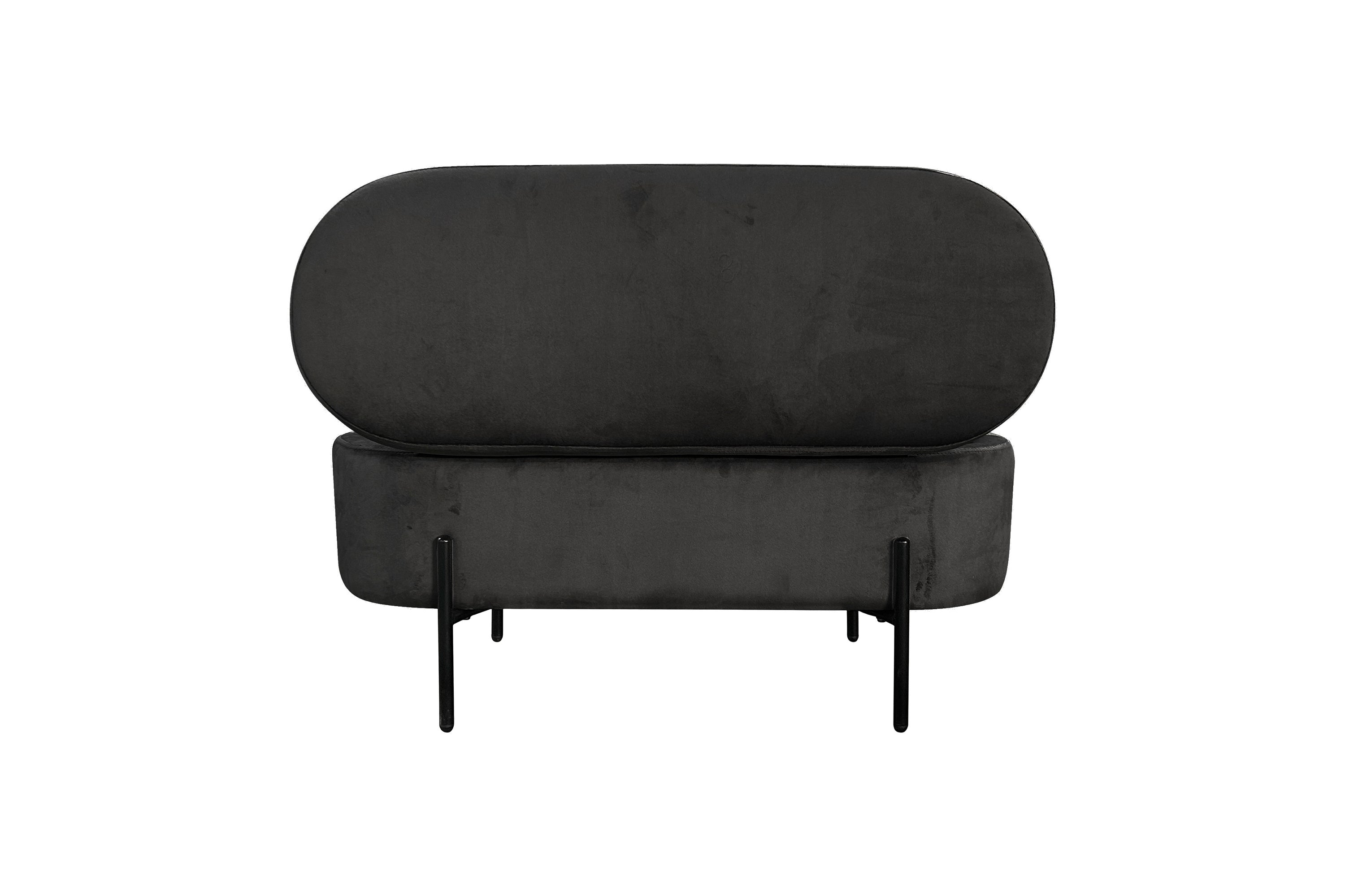 Bank NOVA / Samt dunkelgrün, grau oder schwarz / Metall schwarz pulverbeschichtet / Polsterbank mit Stauraum / B 95, H 42, T 37,5 cm