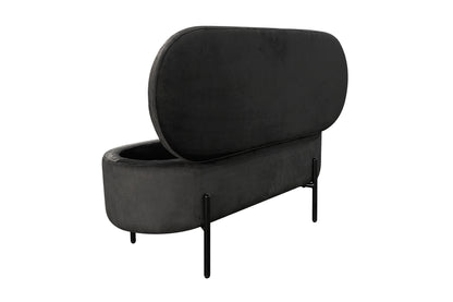 Bank NOVA / Samt dunkelgrün, grau oder schwarz / Metall schwarz pulverbeschichtet / Polsterbank mit Stauraum / B 95, H 42, T 37,5 cm