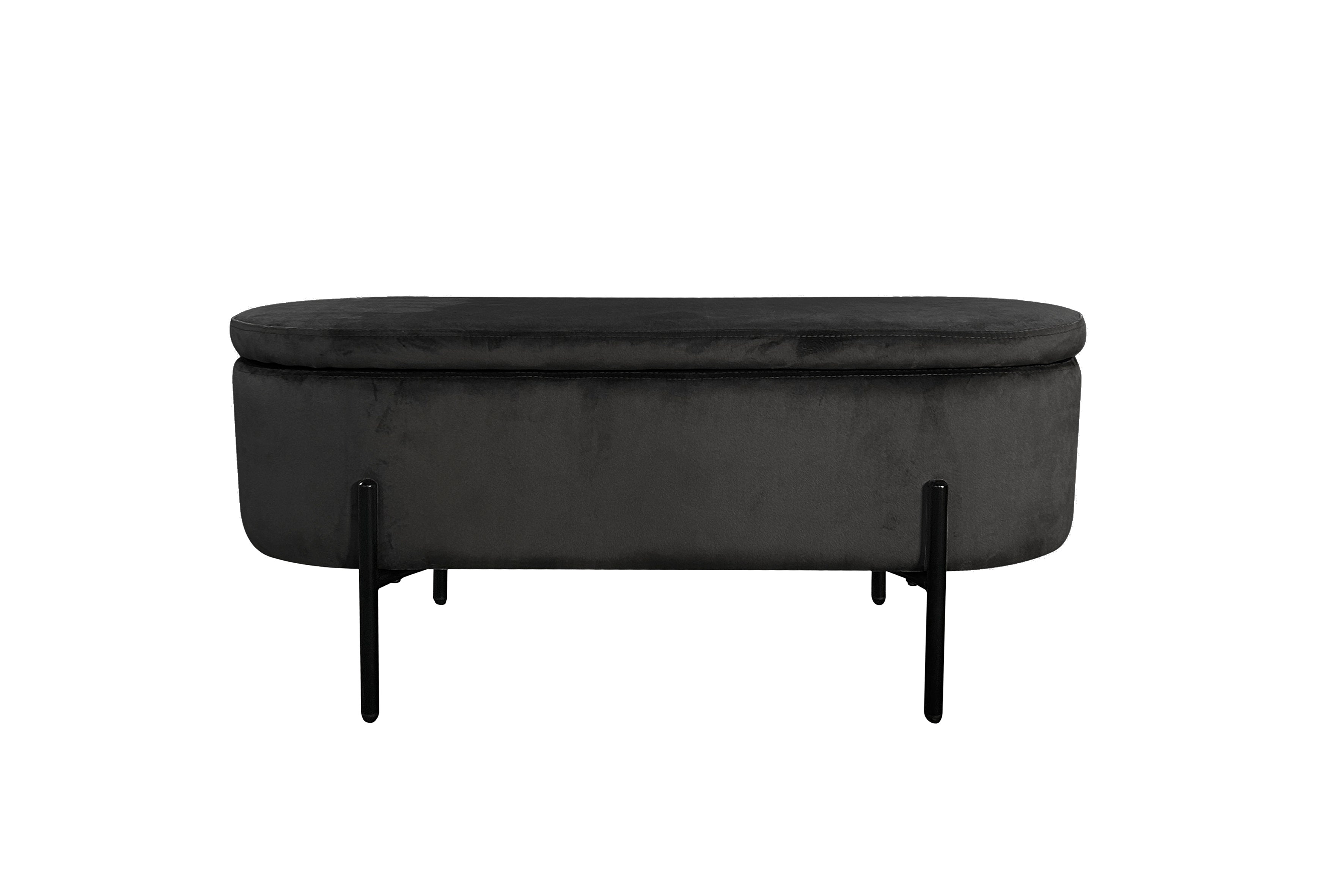 Bank NOVA / Samt dunkelgrün, grau oder schwarz / Metall schwarz pulverbeschichtet / Polsterbank mit Stauraum / B 95, H 42, T 37,5 cm