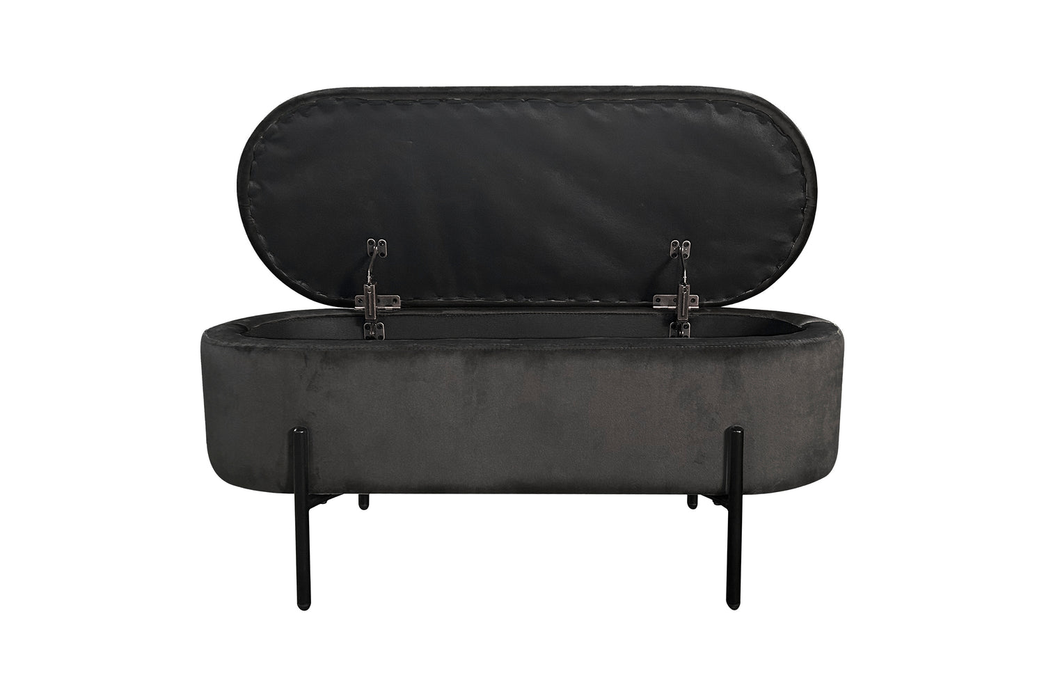 Bank NOVA / Samt dunkelgrün, grau oder schwarz / Metall schwarz pulverbeschichtet / Polsterbank mit Stauraum / B 95, H 42, T 37,5 cm