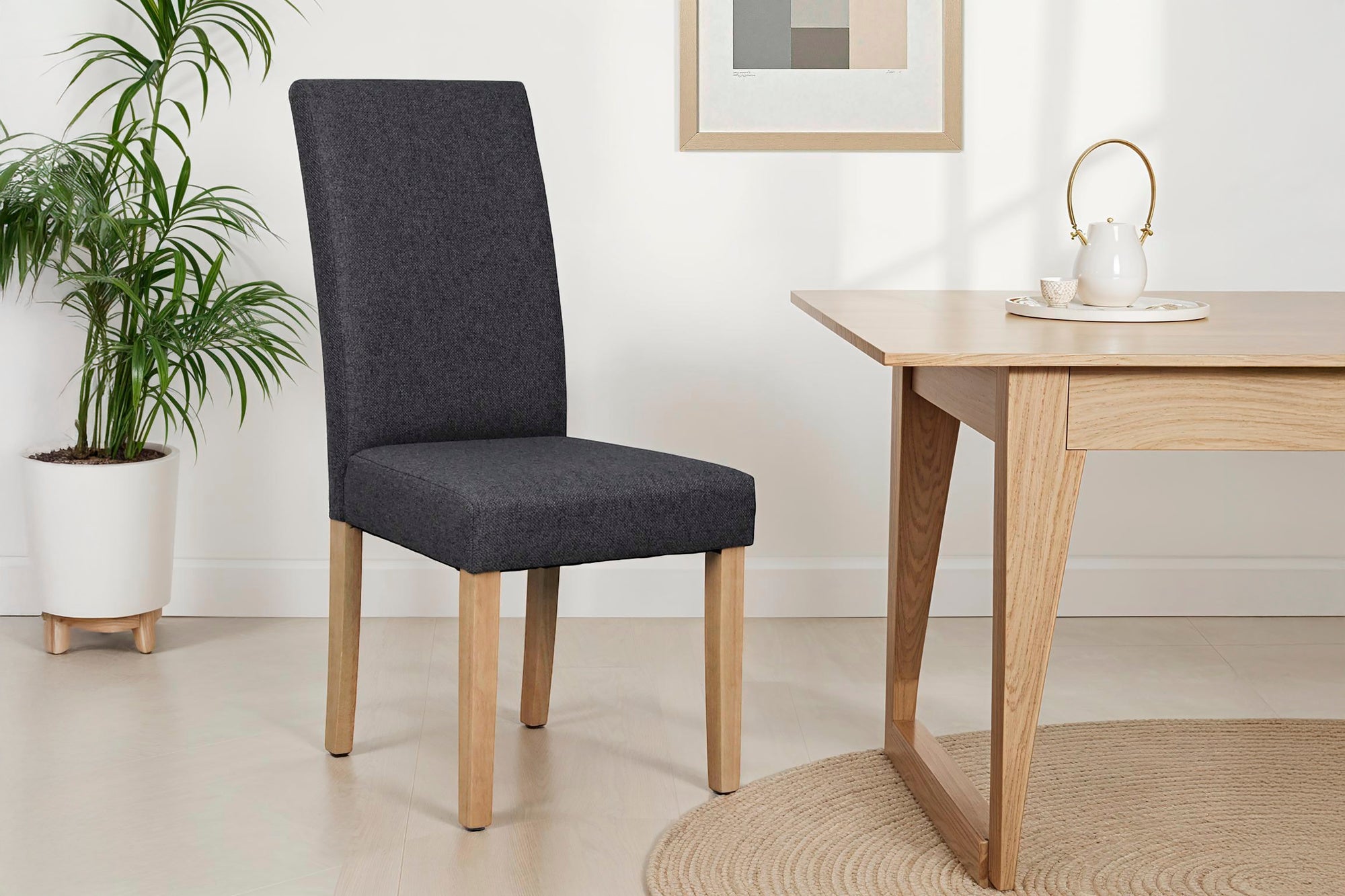 Esszimmerstuhl 2er Set ELIAS / Webstoff taupe oder dunkelgrau / Gestell Massivholz Rubberwood natur / B 47, H 99,5, T 60 cm