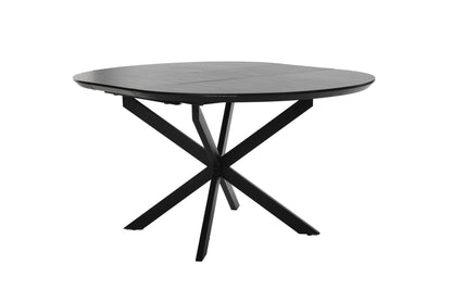 Esstisch OREGON / mit Auszug / Tischplatte Eichen-Optik schwarz / mit Schweizer Kante / Gestell Metall schwarz / 120-160 x 110, H 76 cm