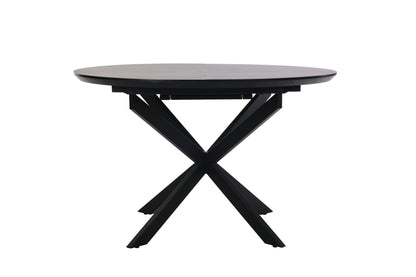 Esstisch OREGON / mit Auszug / Tischplatte Eichen-Optik schwarz / mit Schweizer Kante / Gestell Metall schwarz / 120-160 x 110, H 76 cm