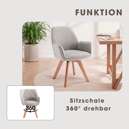 byLIVING Esszimmerstuhl 2er Set TONY / Webstoff hellgrau oder anthrazit / Gestell Buche natur in Eiche-Optik / Sitzschale 360° drehbar / Küchenstuhl / Wohnzimmerstuhl / B 57, H 89, T 61 cm