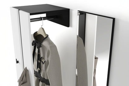 byLIVING Kompaktgarderobe NANTE / Artisan Eiche (Eiche-Optik) oder weiß, Absetzung in schwarz / Spiegel, Kleiderstange, offene Fächer / Garderobenmöbel / Flurgarderobe / Maße: B 100, H 186, T 40 cm