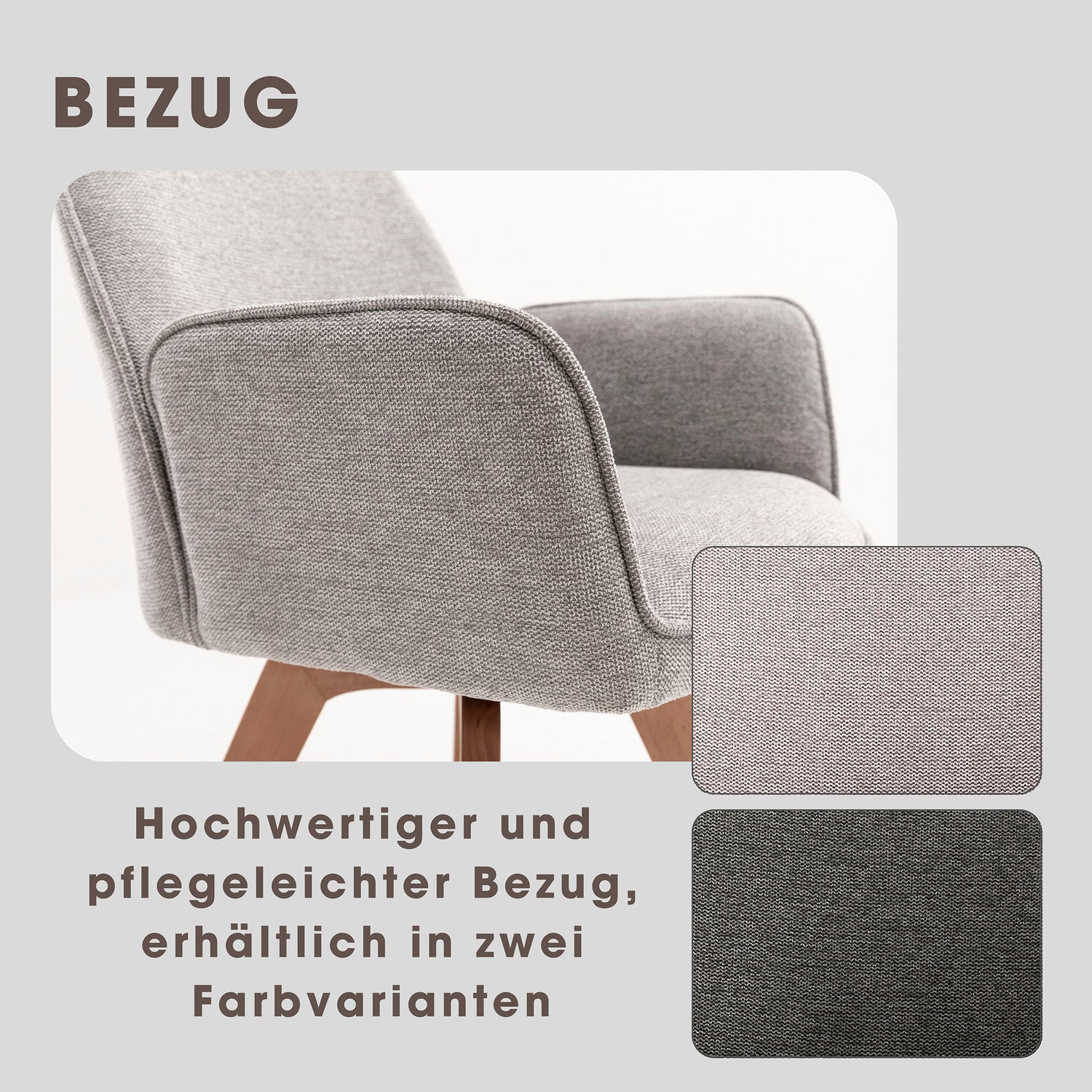 byLIVING Esszimmerstuhl 2er Set TONY / Webstoff hellgrau oder anthrazit / Gestell Buche natur in Eiche-Optik / Sitzschale 360° drehbar / Küchenstuhl / Wohnzimmerstuhl / B 57, H 89, T 61 cm