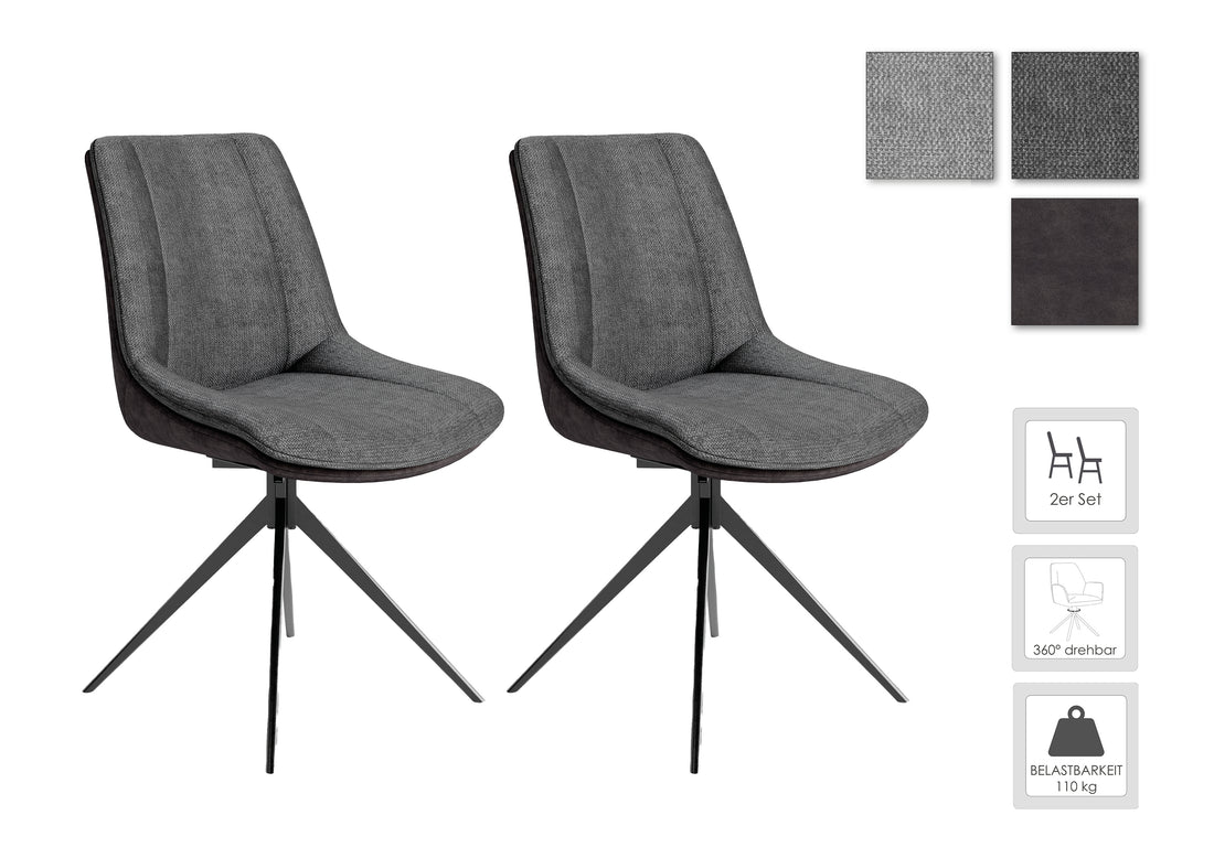Esszimmerstuhl 2er Set PHOENIX / Mikrofaser anthrazit / Bouclé dunkelgrau oder hellgrau / Gestell Metall schwarz / Esszimmerstuhl / B 50, H 88, T 62 cm