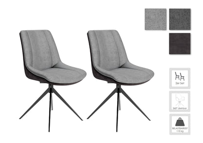Esszimmerstuhl 2er Set PHOENIX / Mikrofaser anthrazit / Bouclé dunkelgrau oder hellgrau / Gestell Metall schwarz / Esszimmerstuhl / B 50, H 88, T 62 cm