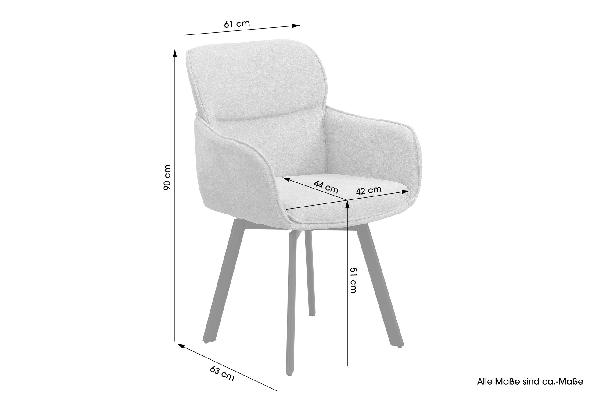 Stuhl 2-er Set RICO / Webstoffbezug in dunkelgrau oder taupe, Gestell in schwarz / 360° drehbar / Esszimmerstuhl / Küchenstuhl / B 61 x H 90 x T 63 cm