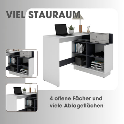 byLIVING Schreibtisch BERNI / Gaming-Tisch in weiß oder Artisan Eiche (Eiche-Optik) mit graphit / Mit viel Stauraum und großer Tischplatte / Computer-Tisch / PC / Arbeits-Tisch / rechts-links montierbar / B 112, H 77,5, T 80 cm