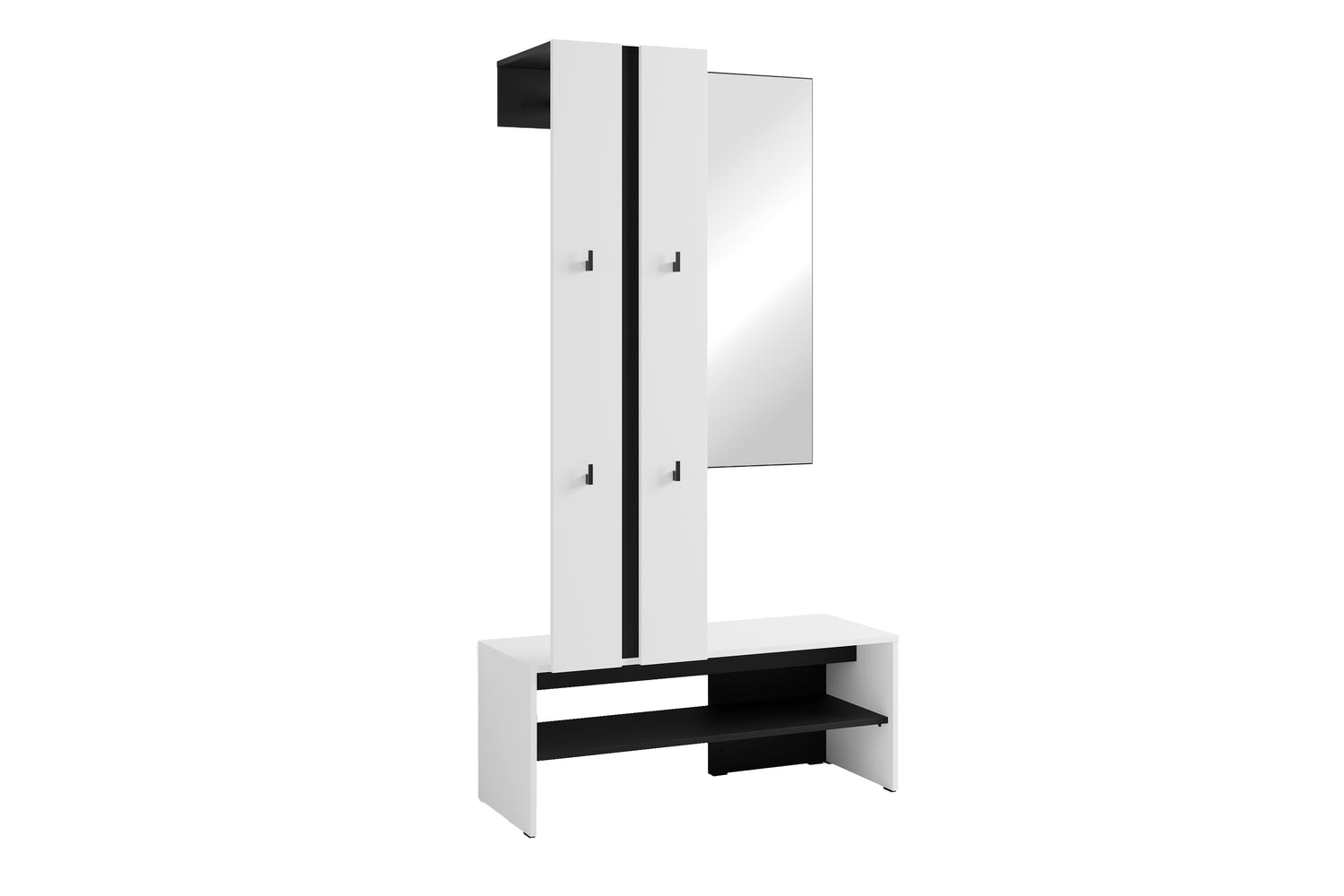 byLIVING Kompaktgarderobe NANTE / Artisan Eiche (Eiche-Optik) oder weiß, Absetzung in schwarz / Spiegel, Kleiderstange, offene Fächer / Garderobenmöbel / Flurgarderobe / Maße: B 100, H 186, T 40 cm