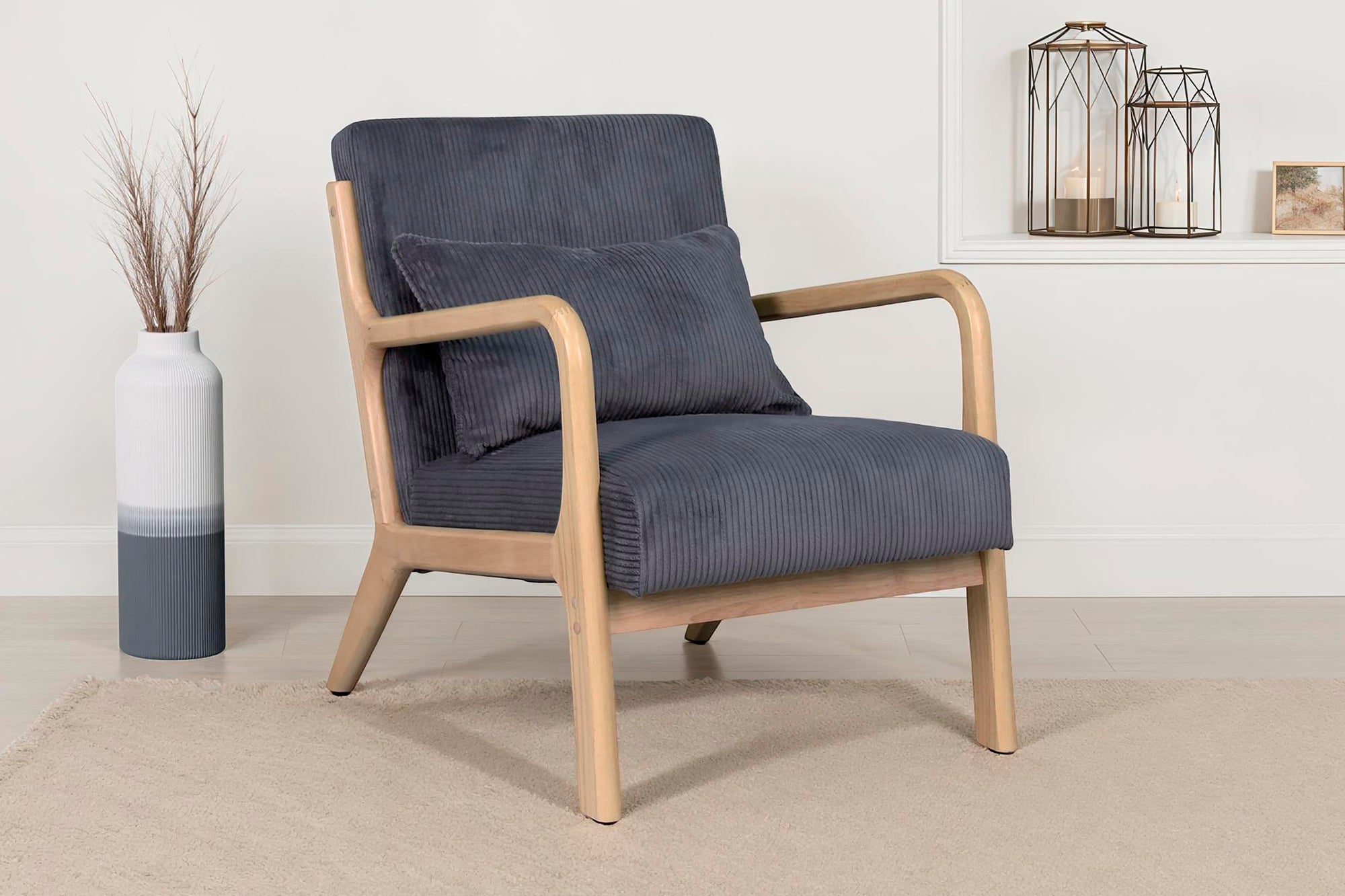 Sessel NOHR / Grob-Cord off-white oder grau / Gestell und Armlehnen Massivholz natur / B 65,5, H 78, T 84 cm