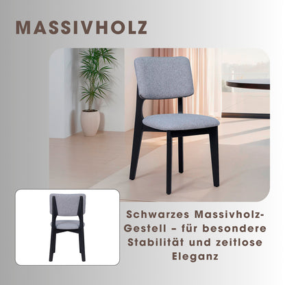 byLIVING Esszimmerstuhl 2er Set ELSA / Webstoff beige oder grau / Gestell Massivholz schwarz / B 48, H 87, T 54 cm
