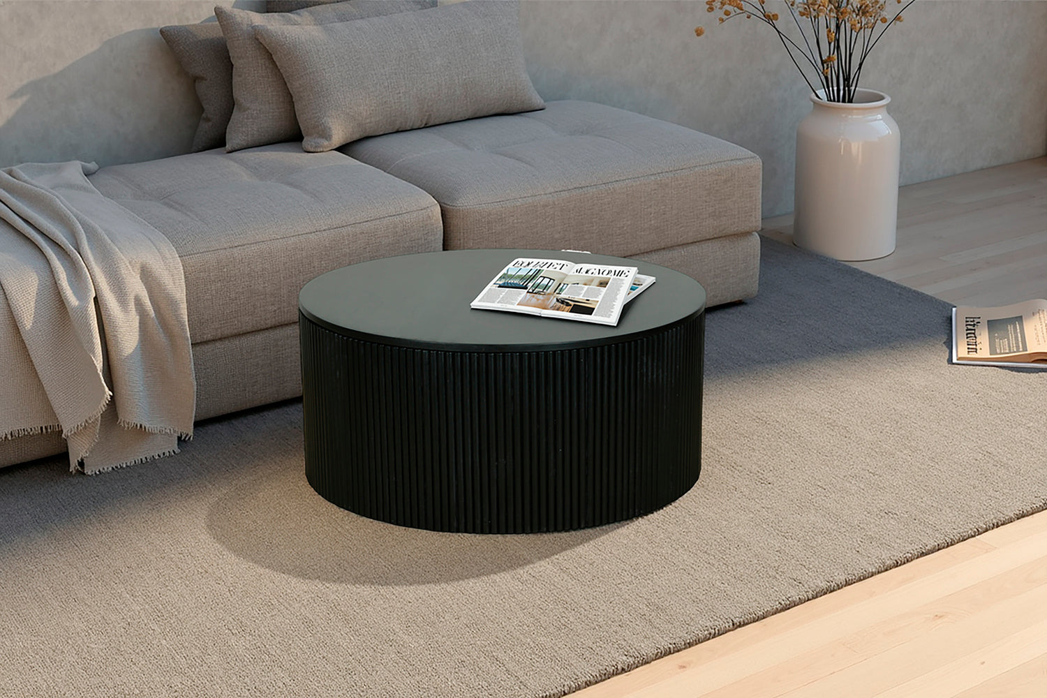 byLIVING Couchtisch OWEN / Tischplatte und Gestell in schwarz / Wohnzimmertisch / Kaffeetisch / Maße: D 80, H 36 cm