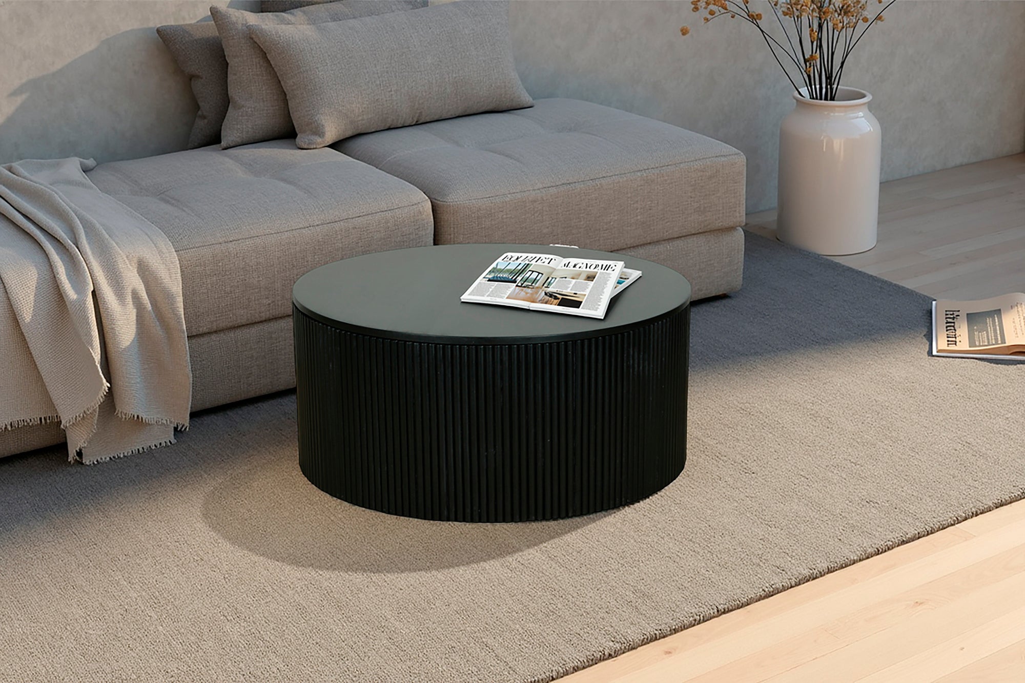 byLIVING Couchtisch OWEN / Tischplatte und Gestell in schwarz / Wohnzimmertisch / Kaffeetisch / Maße: D 80, H 36 cm