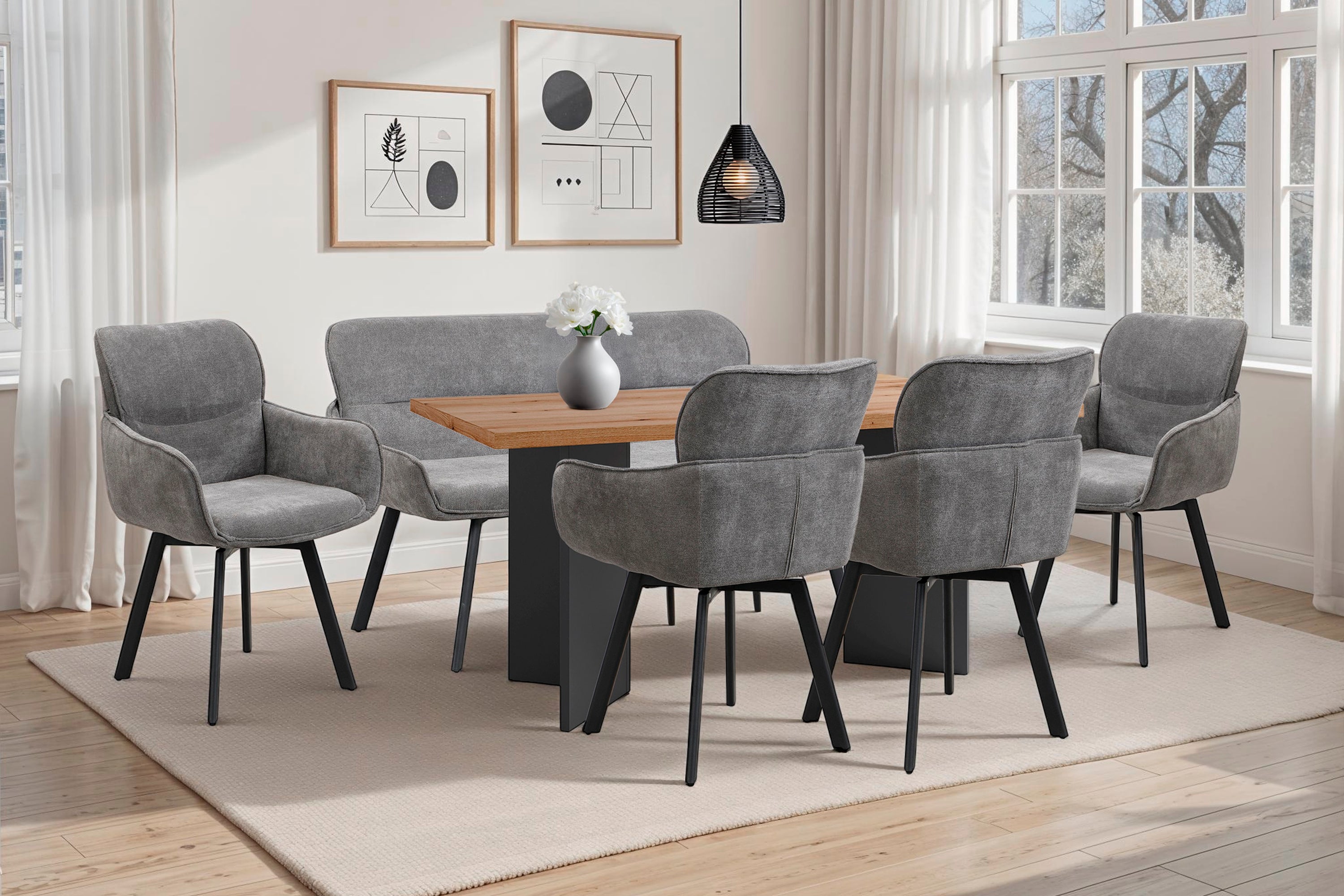Tisch MARTEN / Tischplatte in Evoke Eiche - Optik, Gestell in anthrazit / stabile Konstruktion, bis 6 Personen / Esstisch / Küchentisch / Maße: 138 x 90, H 75,5 cm oder 160 x 90, H 75,5 cm