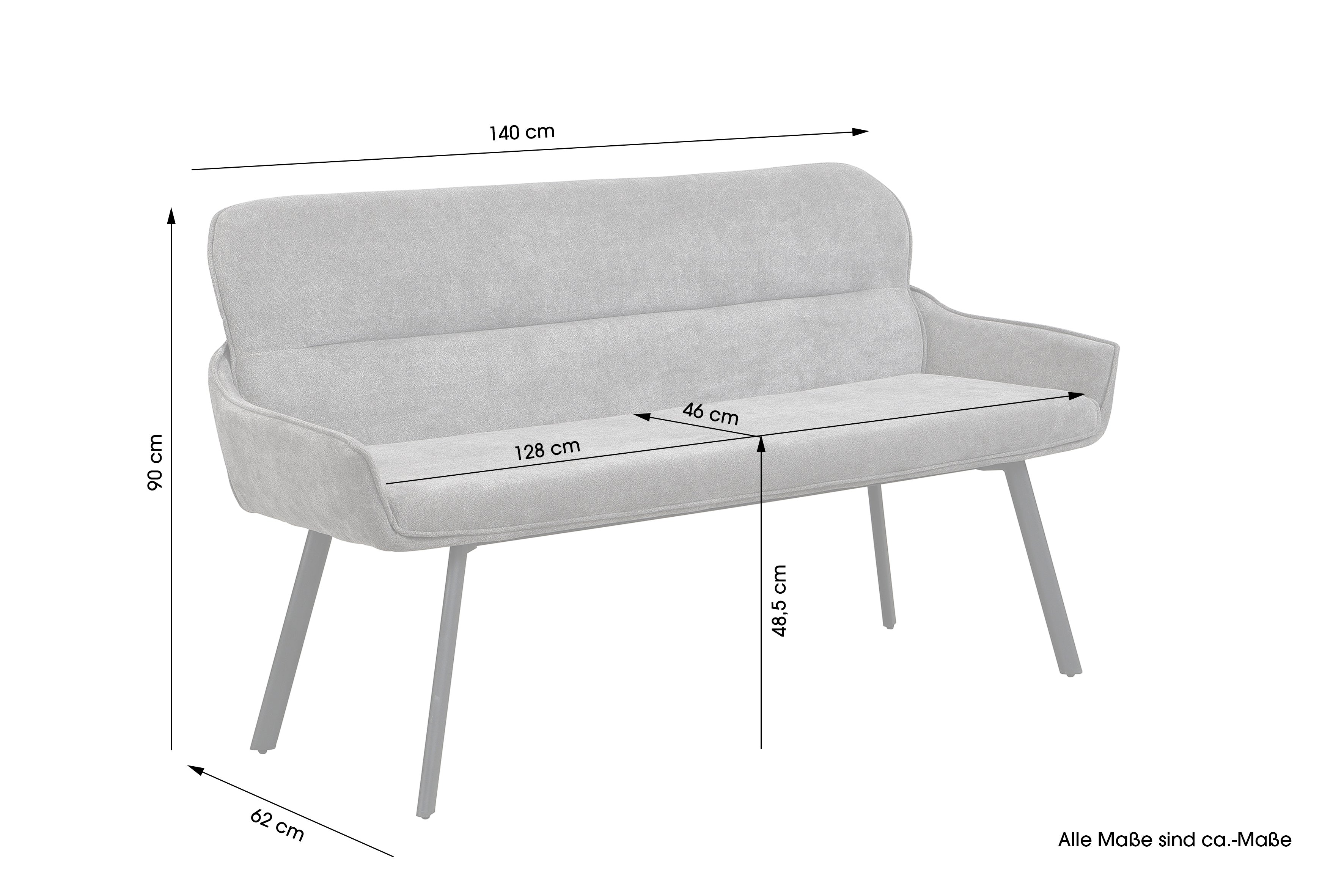 byLIVING Bank RICO / Webstoffbezug in dunkelgrau oder taupe, Gestell in schwarz / Taschenfederkern, aufgedoppelter Rücken / Esszimmerbank, Sitzbank / B 140 x H 90 x T 62 cm oder B 160 x H 90 x T 62 cm