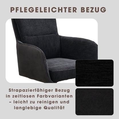 byLIVING Stuhl 2-er Set TINO / Bezug Webstoff-Mikrofaser in schwarz oder hellgrau, Gestell in schwarz / 360° drehbar / Esszimmerstuhl / Küchenstuhl / B 62 x H 94 x T 70 cm