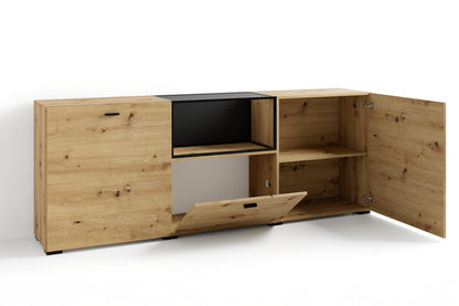 byLIVING Sideboard FRAME / Artisan Eiche (Eiche-Optik) / Fach mit Metallrahmen und Glasablage, verstellbare Böden / Anrichte / Kommode / Maße: B 200, H 75,5, T 37,5 cm