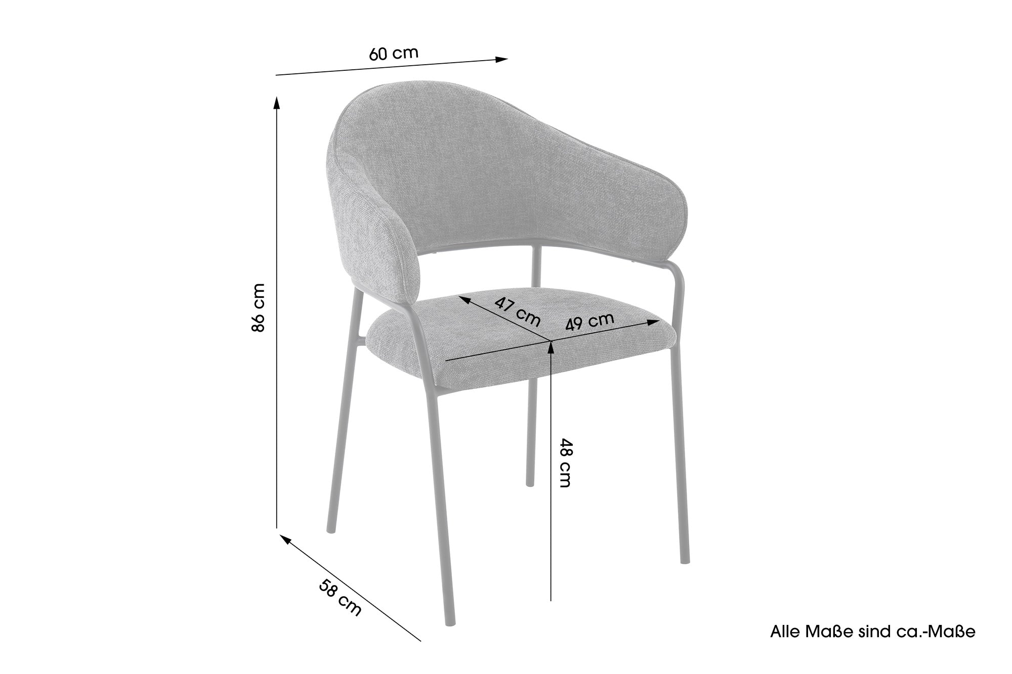 byLIVING Stuhl 2-er Set CURVE / Webstoffbezug in dunkelgrau, dunkelgrün oder taupe, Gestell in schwarz / Esszimmerstuhl / Küchenstuhl / Maße: B 60 x H 86 x T 58 cm