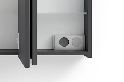 byLIVING Spiegelschrank SPREE / Korpus matt weiß oder anthrazit mit Spiegeltüren / Hängeschrank mit Soft-Close-Funktion / Inklusive LED-Beleuchtung / Badschrank mit Stecker- und Schalterdose / B 100, H 60, T 20 cm