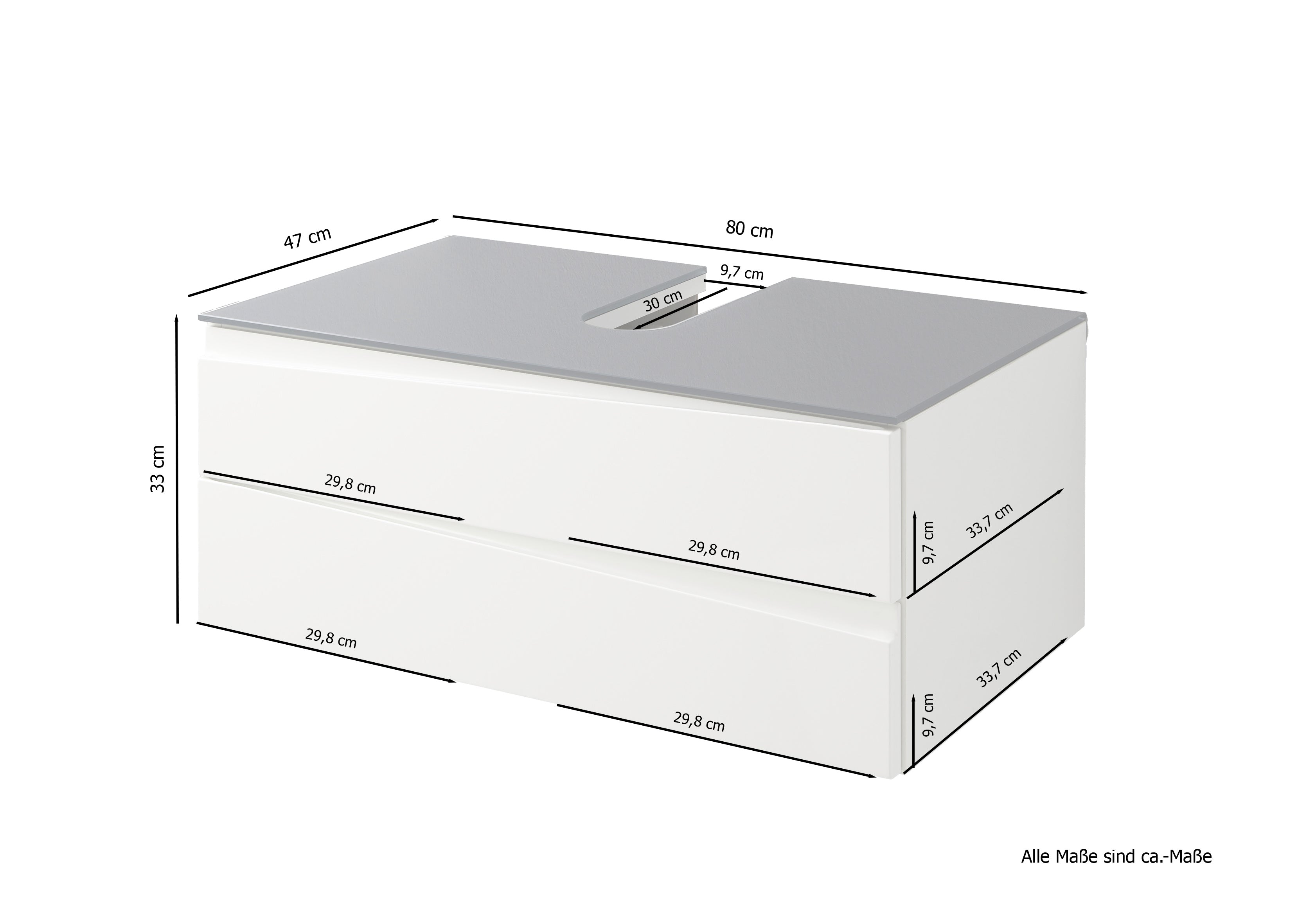 Waschtisch SHAPE / Moderne Bad Kommode / in weiß, anthrazit oder Artisan Eiche (Eiche-Optik) / 2 Schubladen mit gefräster Griffleiste / Schrank / 80 x 33 x 46 cm (BxHxT)