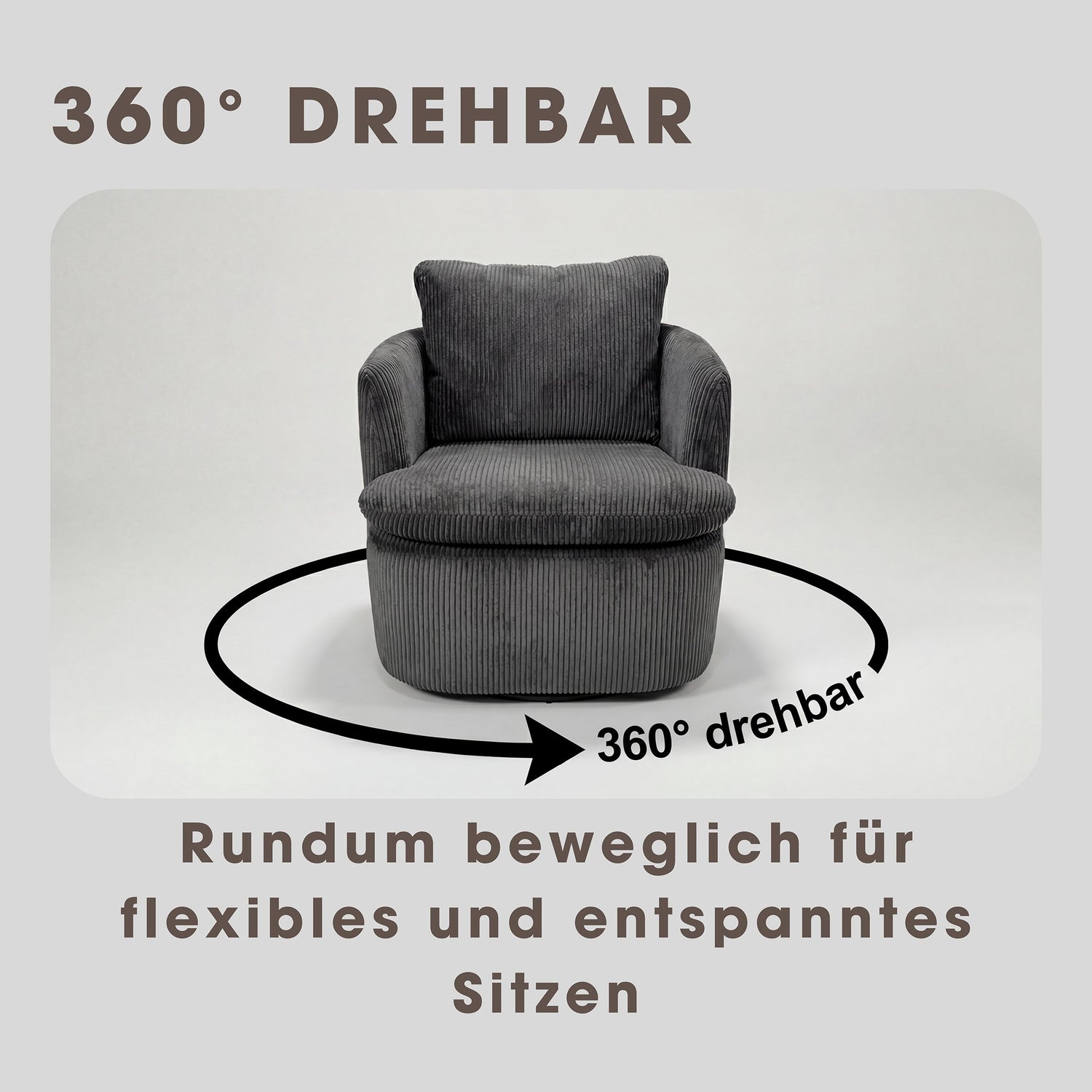 Sessel HARMONY / Grob-Cord dunkelgrau oder off white / Vollpolster / 360° drehbar / B 72, H 69, T 77 cm
